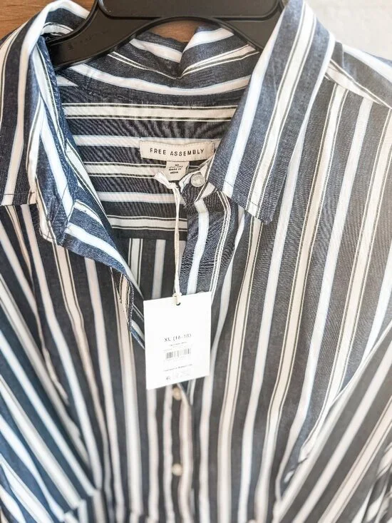 Free Assembly Cotton Maxi Shirtdress Belted Button Front Dress Pockets Size - Picture 8 of 8